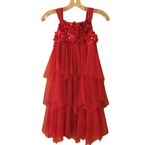 Biscotti Girls Size 7 Dark Red Floral Sleeveless Long Formal Dress‎